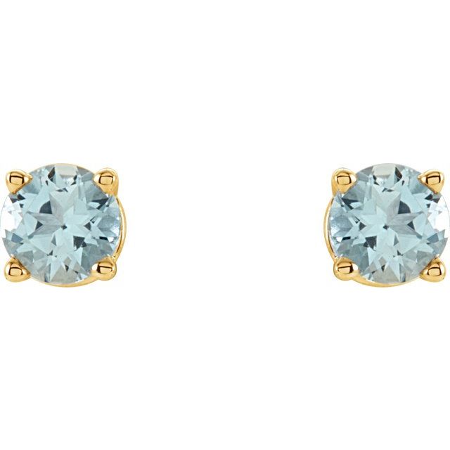 14K Yellow Gold 4 mm Natural Aquamarine Earrings