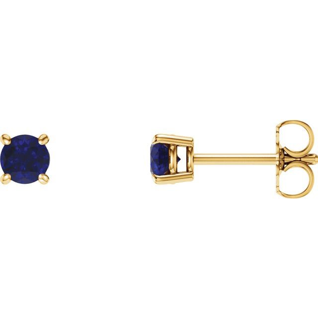 14K Yellow Gold 4 mm Natural Blue Sapphire Earrings