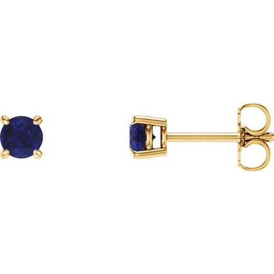 14K Yellow Gold 4 mm Natural Blue Sapphire Earrings