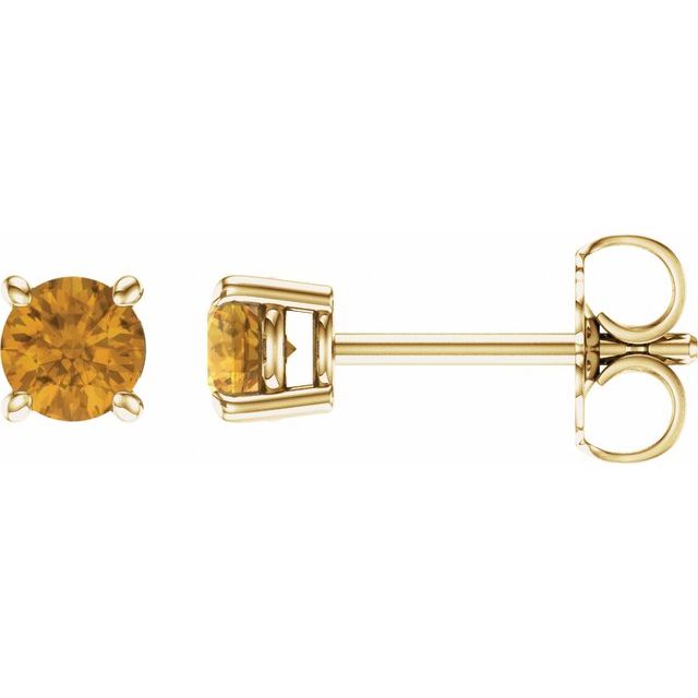 14K Yellow Gold 4 mm Natural Citrine Earrings
