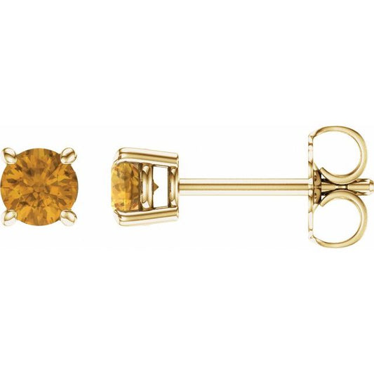 14K Yellow Gold 4 mm Natural Citrine Earrings