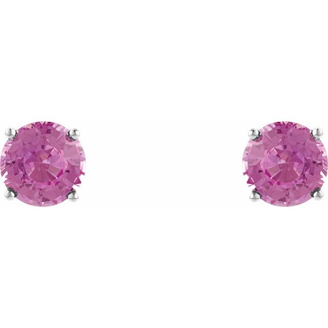 14K White Gold 4 mm Natural Pink Tourmaline Earrings