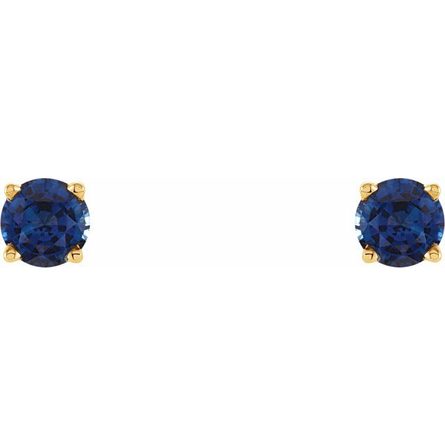 14K Yellow Gold 4 mm Natural Blue Sapphire Earrings