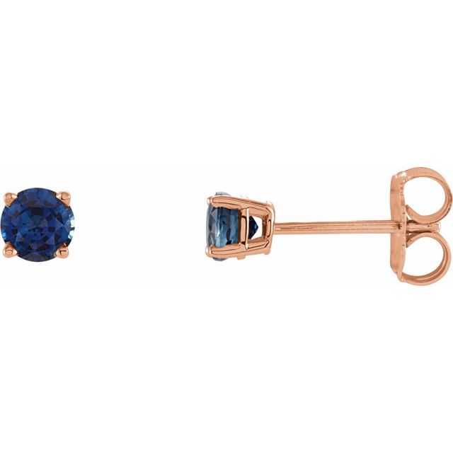 14K Rose Gold 4 mm Natural Blue Sapphire Earrings