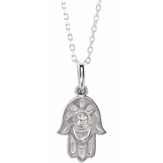 Sterling Silver .03 CTW Diamond Hamsa 16-18" Necklace 