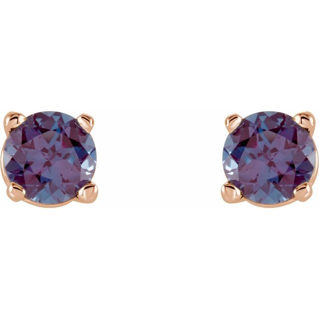 14K Rose Gold 4 mm Lab-Grown Alexandrite Earrings