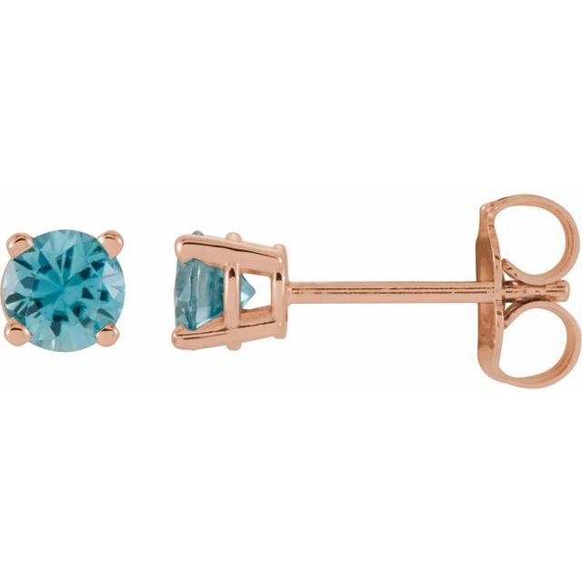 14K Rose Gold 4 mm Natural Blue Zircon Earrings
