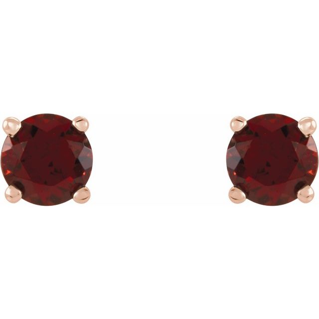 14K Rose Gold 4 mm Natural Mozambique Garnet Earrings
