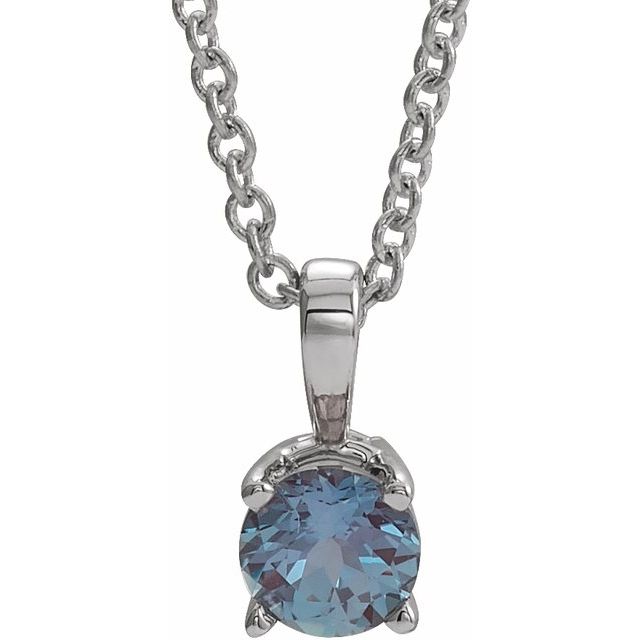 14K White Gold 4 mm Lab-Grown Alexandrite 16-18" Necklace