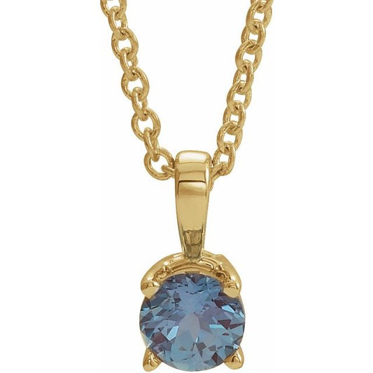 14K Yellow Gold 4 mm Lab-Grown Alexandrite 16-18" Necklace