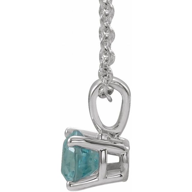 14K White Gold 4 mm Natural Blue Zircon 16-18" Necklace