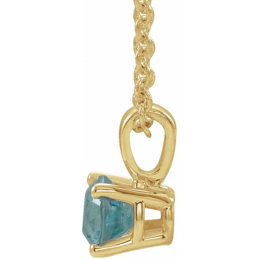 14K Yellow Gold 4 mm Natural Blue Zircon 16-18" Necklace