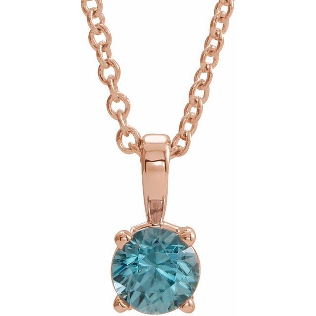 14K Rose Gold 4 mm Natural Blue Zircon 16-18" Necklace