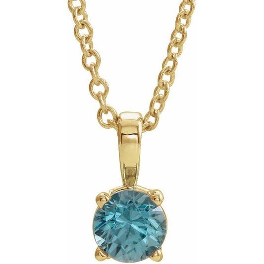 14K Yellow Gold 4 mm Natural Blue Zircon 16-18" Necklace