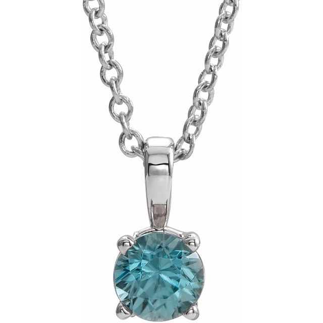 14K White Gold 4 mm Natural Blue Zircon 16-18" Necklace