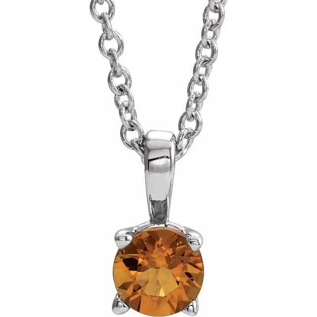 14K White Gold 4 mm Natural Citrine 16-18" Necklace