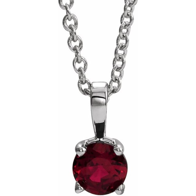 14K White Gold 4 mm Natural Ruby 16-18" Necklace