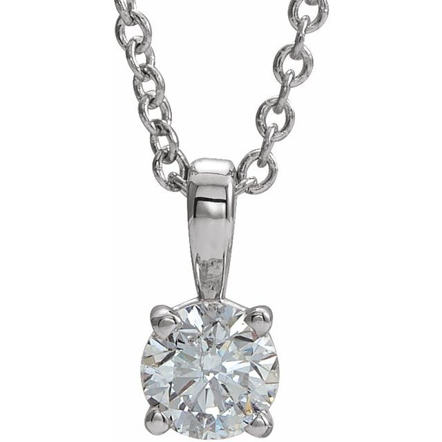 14K White Gold 1/4 CT Natural Diamond 16-18" Necklace