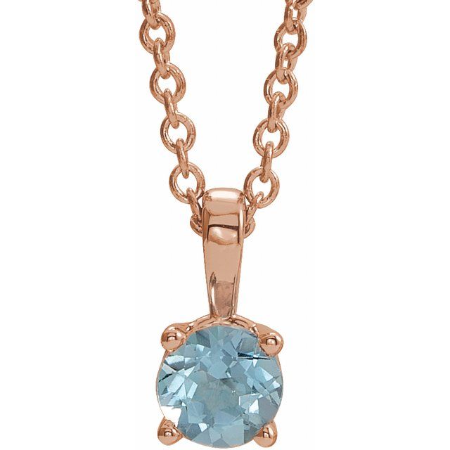 14K Rose Gold 4 mm Natural Aquamarine 16-18" Necklace