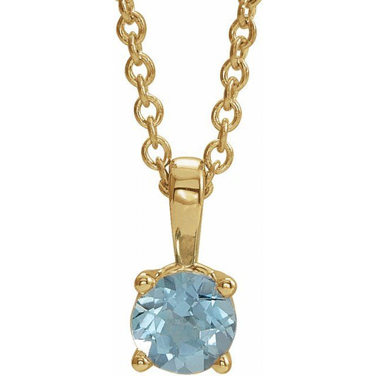 14K Yellow Gold 4 mm Natural Aquamarine 16-18" Necklace