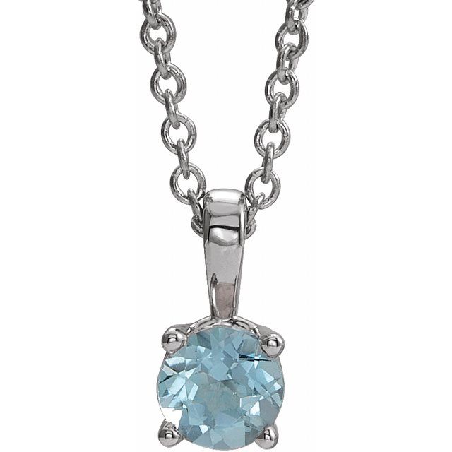 14K White Gold 4 mm Natural Aquamarine 16-18" Necklace