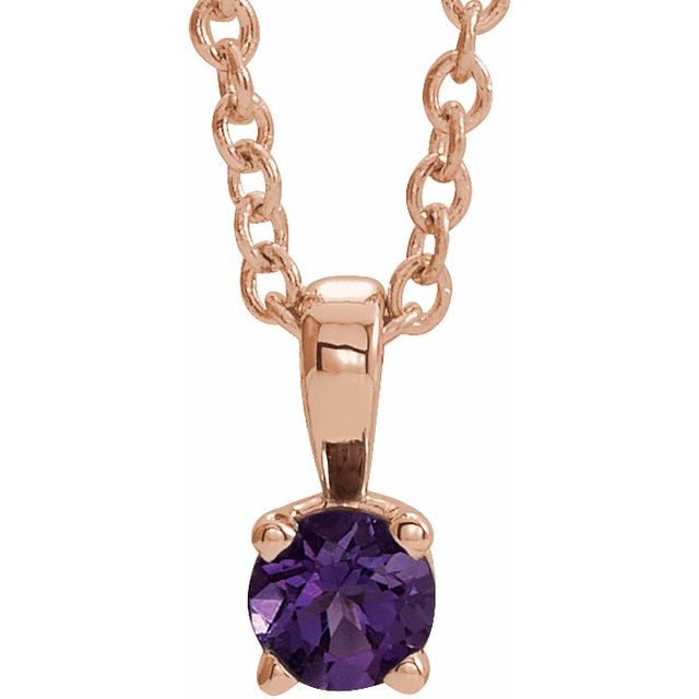 14K Rose Gold 4 mm Natural Amethyst 16-18" Necklace
