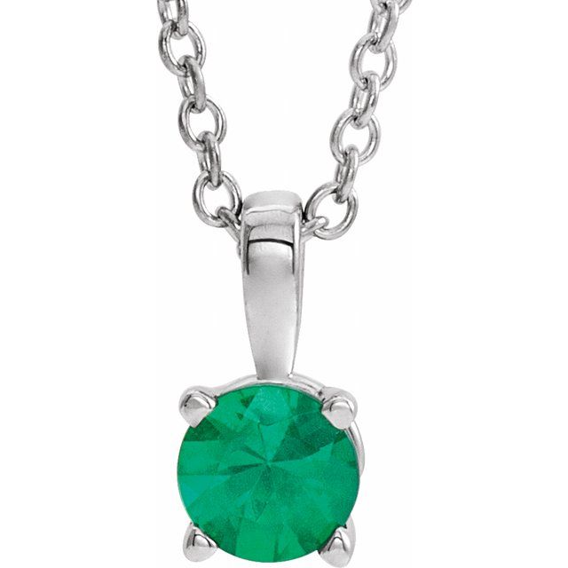 14K White Gold 4 mm Natural Emerald 16-18" Necklace