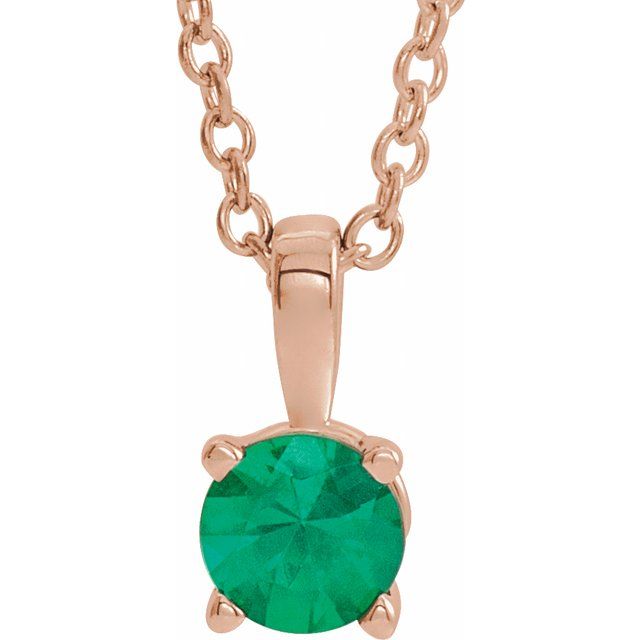 14K Rose Gold 4 mm Natural Emerald 16-18" Necklace