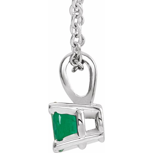 14K White Gold 4 mm Natural Emerald 16-18" Necklace
