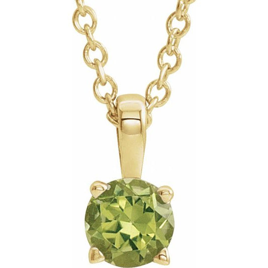 14K Yellow Gold 4 mm Natural Peridot 16-18" Necklace