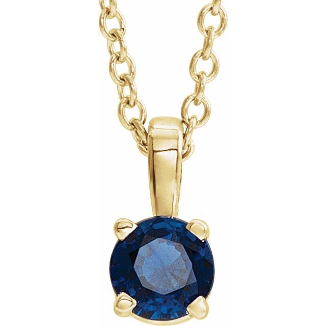 14K Yellow Gold 4 mm Natural Blue Sapphire 16-18" Necklace