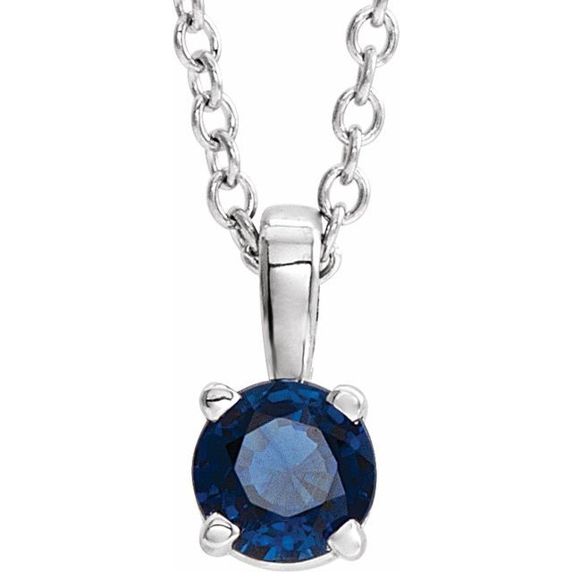 14K White Gold 4 mm Natural Blue Sapphire 16-18" Necklace