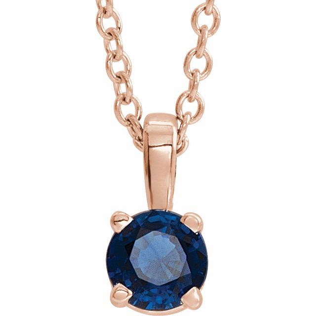 14K Rose Gold 4 mm Natural Blue Sapphire 16-18" Necklace