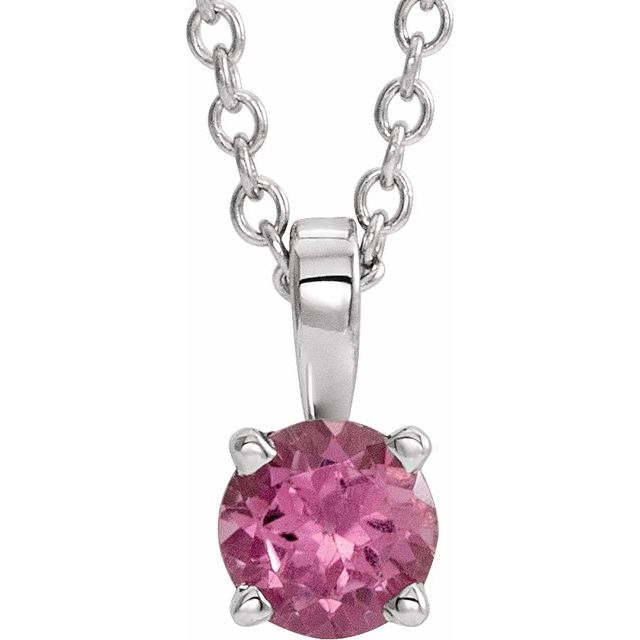 14K White Gold 4 mm Natural Pink Tourmaline 16-18" Necklace