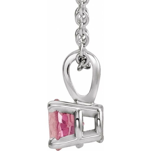 14K White Gold 4 mm Natural Pink Tourmaline 16-18" Necklace