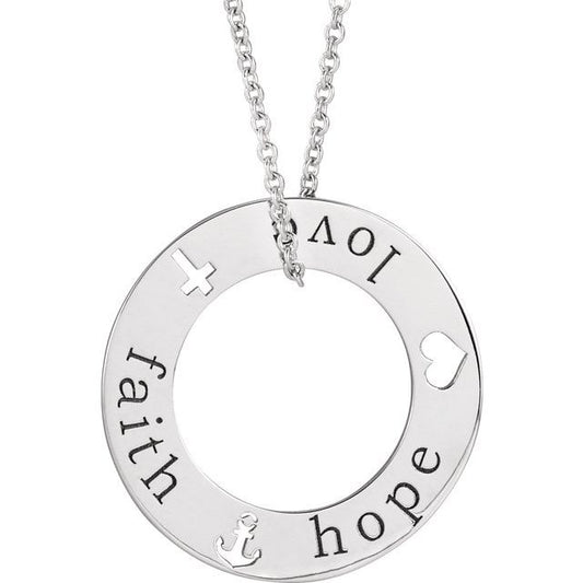 Sterling Silver Faith, Hope, Love Pierced Loop 16-18" Necklace