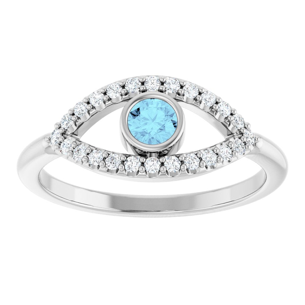 Sterling Silver Aquamarine & White Sapphire Evil Eye Ring