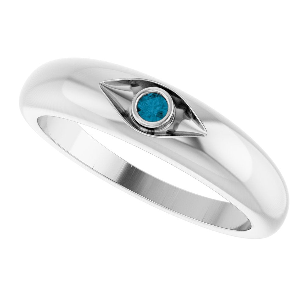 Sterling Silver London Blue Topaz Evil Eye Dome Ring