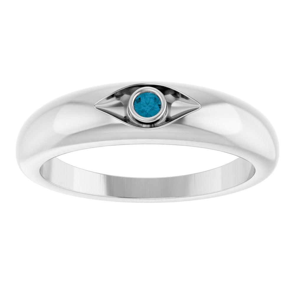 Sterling Silver London Blue Topaz Evil Eye Dome Ring