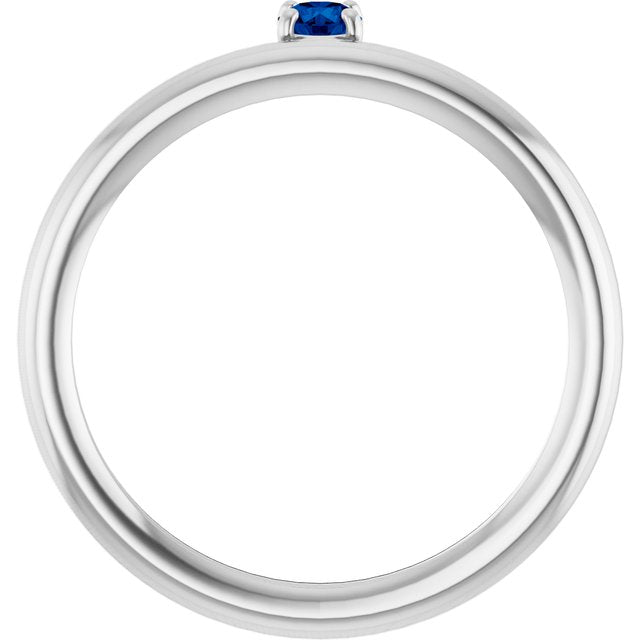 14K White Gold Natural Blue Sapphire Stackable Ring