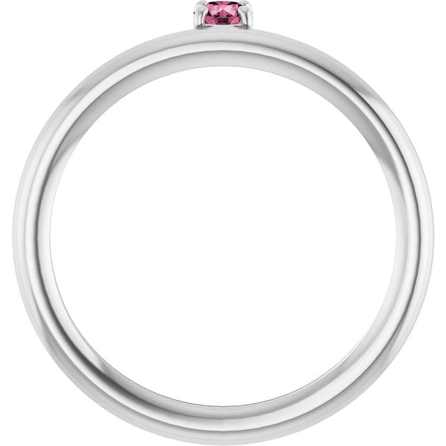 14K White Gold Natural Pink Tourmaline Stackable Ring
