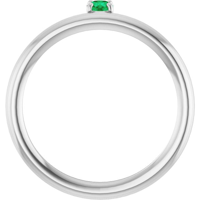 14K White Gold Natural Emerald Stackable Ring