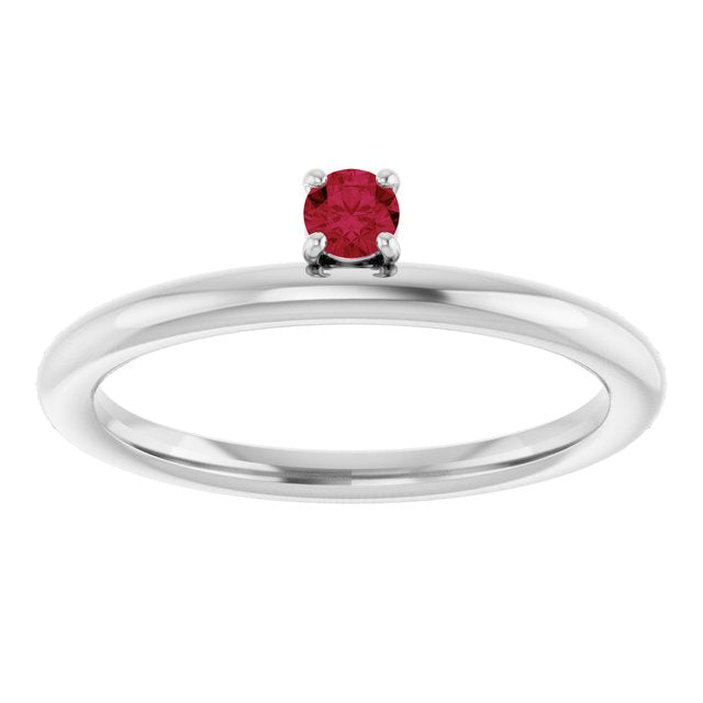 14K White Gold Natural Ruby Stackable Ring