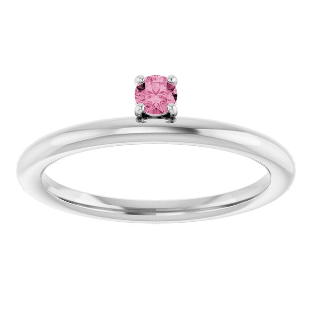 14K White Gold Natural Pink Tourmaline Stackable Ring