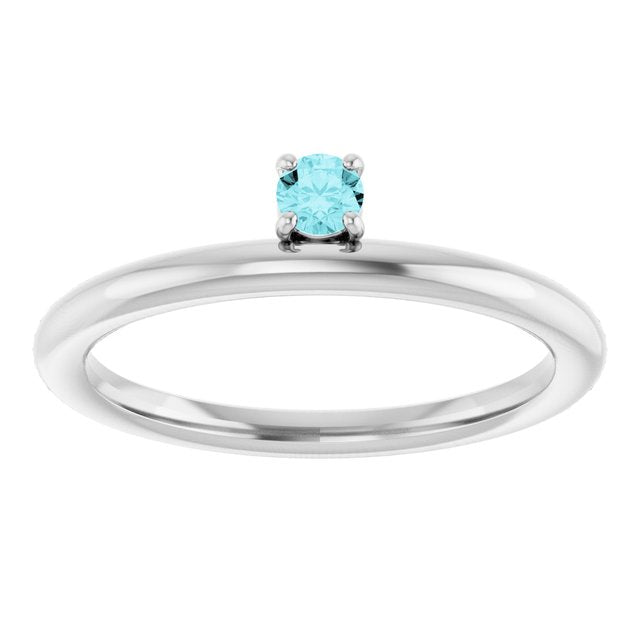 14K White Gold Natural Blue Zircon Stackable Ring