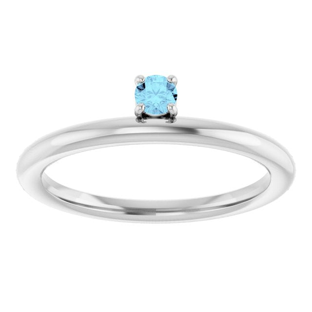 14K White Gold Natural Aquamarine Stackable Ring