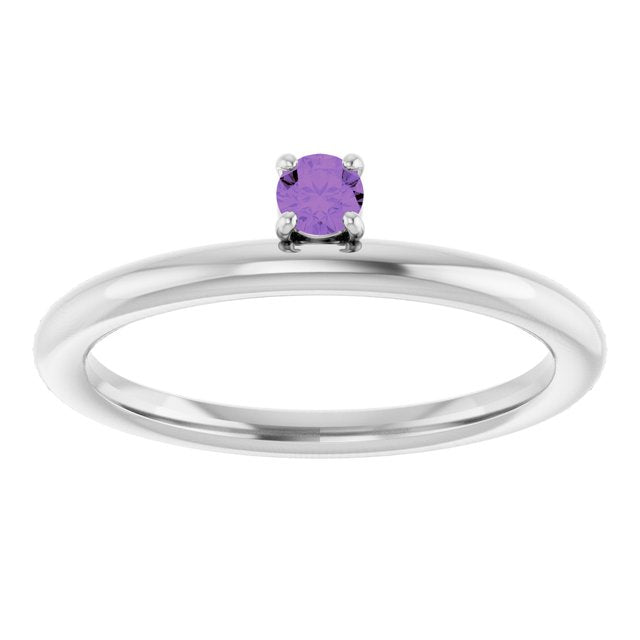 14K White Gold Natural Amethyst Stackable Ring