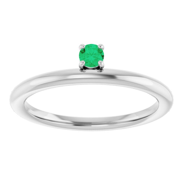 14K White Gold Natural Emerald Stackable Ring
