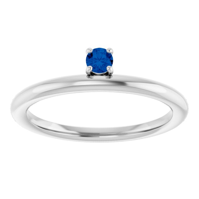 14K White Gold Natural Blue Sapphire Stackable Ring