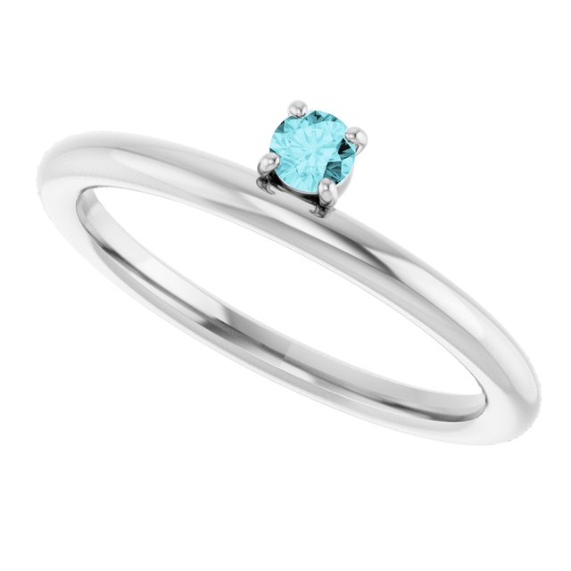 14K White Gold Natural Blue Zircon Stackable Ring
